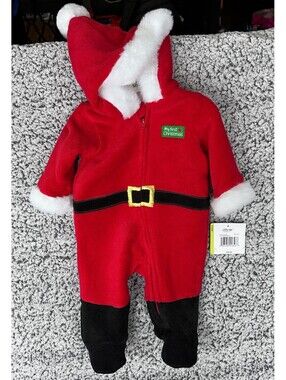 Little Me Baby Santa Christmas Outfit 3 Months Red Velour Hooded Footie NWT